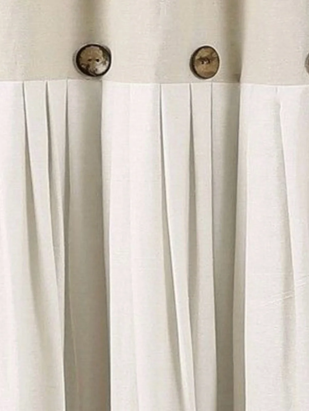 LUSH Decor Cotton Blend Linen Cream Two-Tone Shower Curtain Button Accent NWT